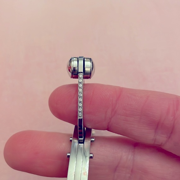 Stainless steel faux handcuff bracelet bangle with cubic zirconias rhinestones - Picture 7 of 8